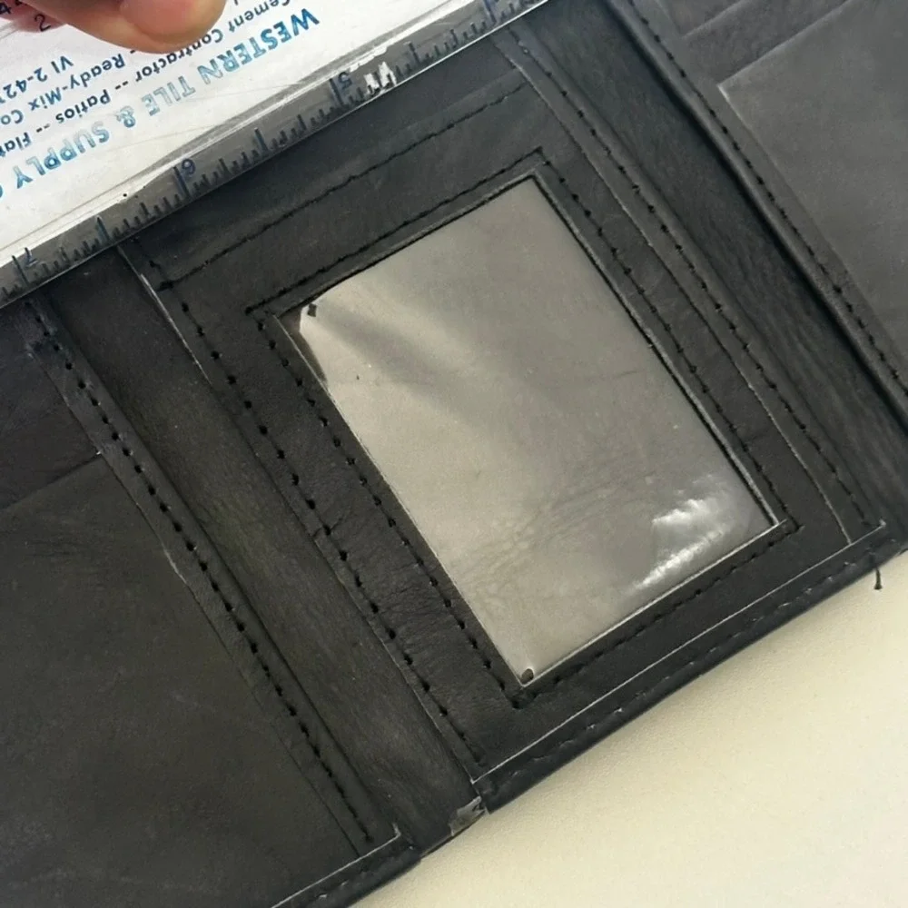 Black Leather Trifold Wallet Card Holder Artisan Nicaraguan Made - Engraved Name